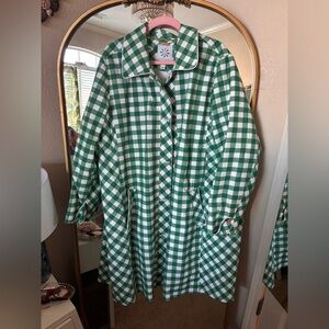 Green gingham car coat